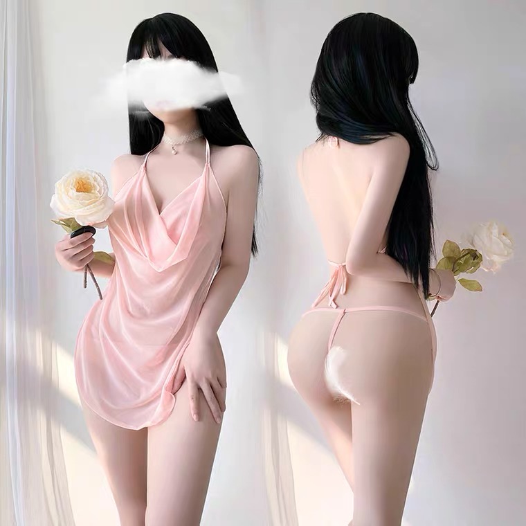 Hình ảnh Váy ngủ yếm cổ đổ xuyên thấu sexy Q423 - váy ngủ nữ cao cấp - Đầm ngủ nữ quyến rũ gợi cảm - Đồ ngủ mạc nhà