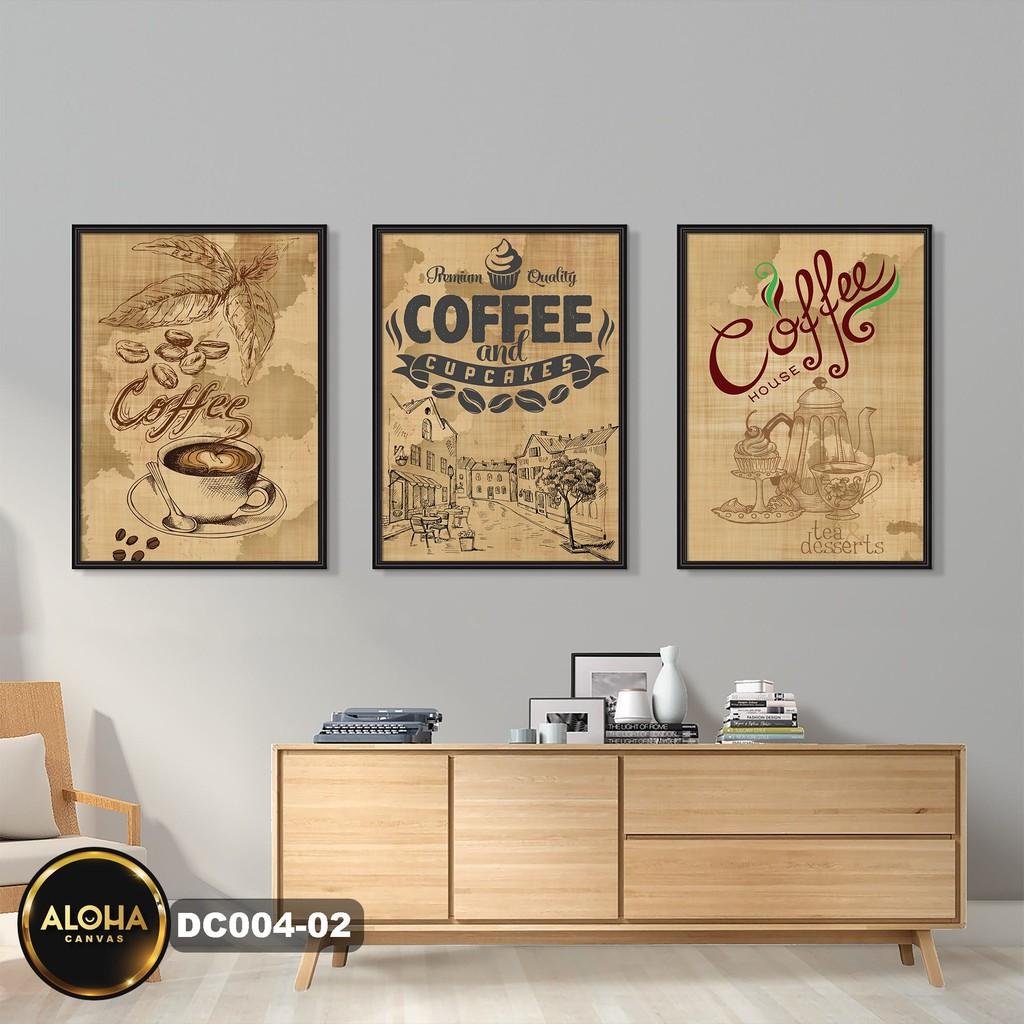 Combo Bộ 3 Tranh Treo Tường Quán Cafe Canvas Khung Gỗ Tranh Phòng Ăn Phòng Ngủ Phòng Bếp Phòng Khách