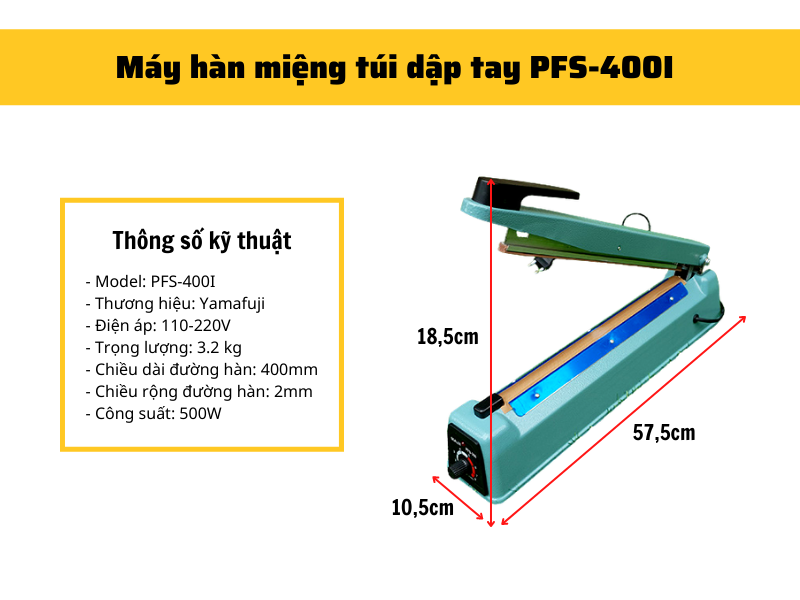 Máy hàn miệng túi dập tay Yamafuji PFS-400I (vỏ thép) hàng chính hãng