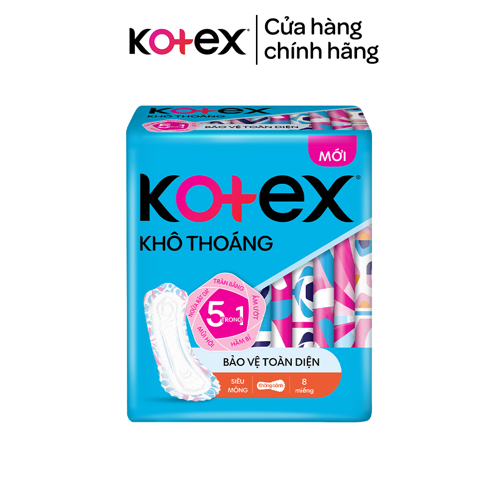 Combo 8 gói băng vệ sinh Kotex khô thoáng siêu mỏng cánh/không cánh 8 miếng