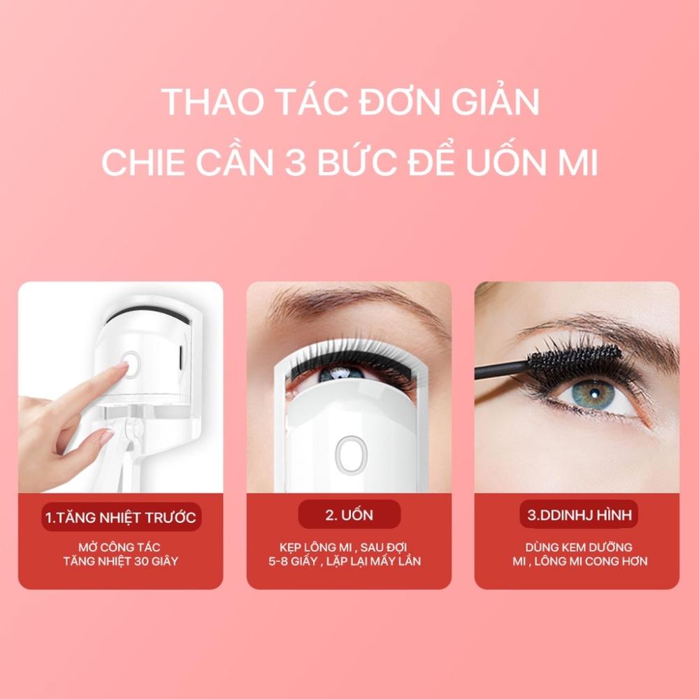 Máy uốn mi Hàn Quốc thông minh sạc pin, kẹp bấm mi nhiệt mini cầm tay đa năng làm cong giữ nếp lâu, bảo hành 12 tháng