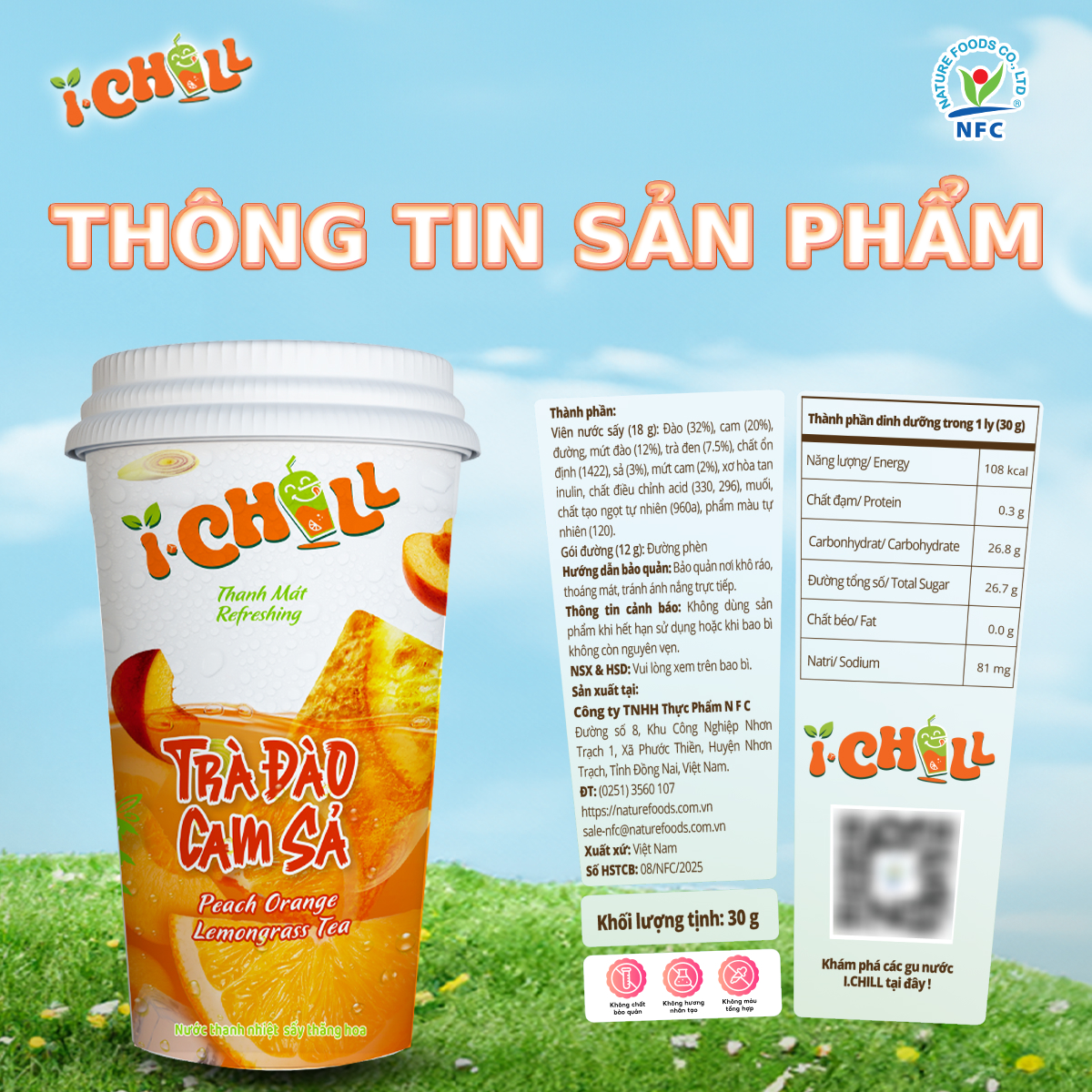 iChill Trà Đào Cam Sả Nước Thanh Nhiệt Sấy Thăng Hoa Từ Trái Cây Tự Nhiên
