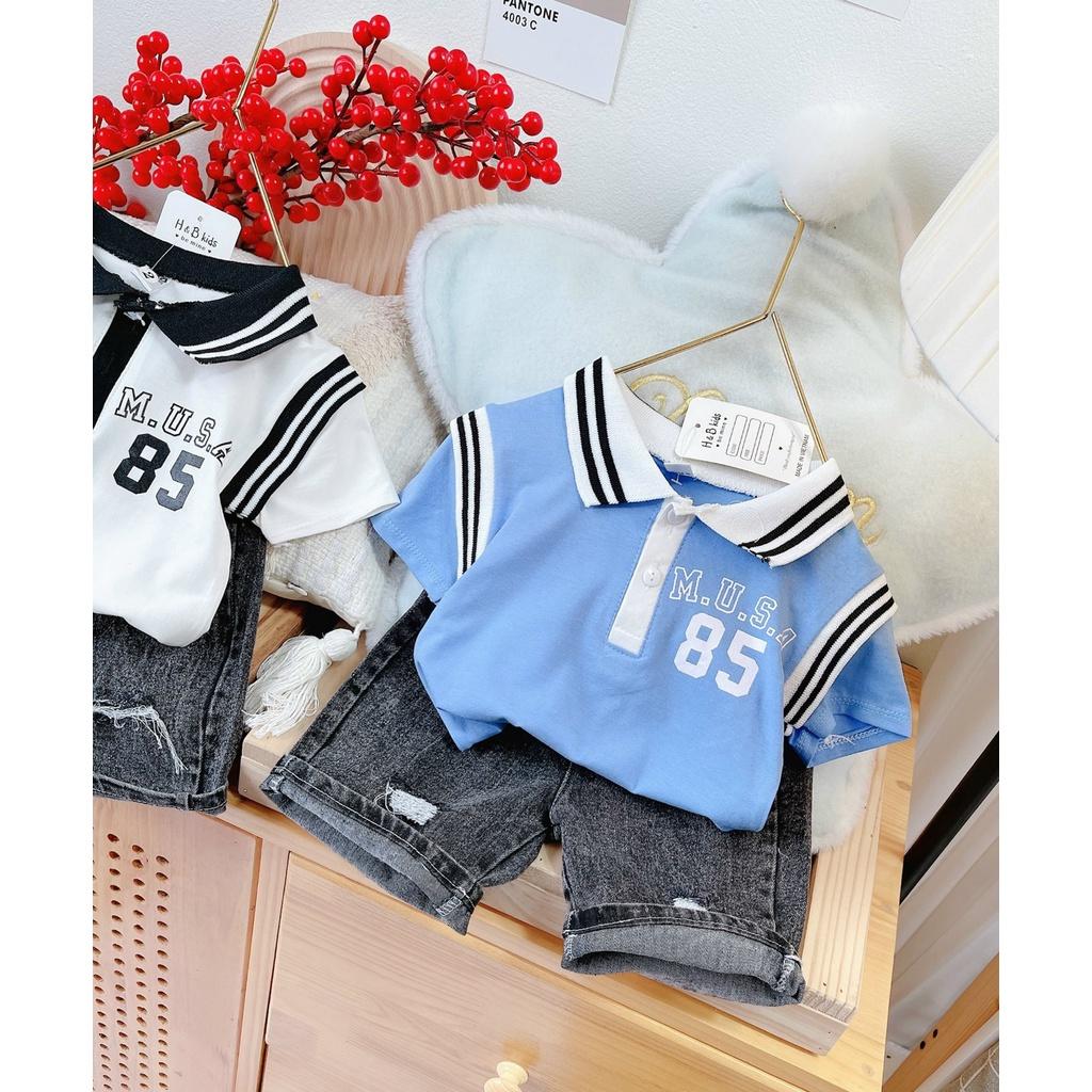 Set Bé Trai Áo Cổ Trụ Cao Cấp Cotton 4 Chiều Quần Jeans Bò Cho Bé Trai