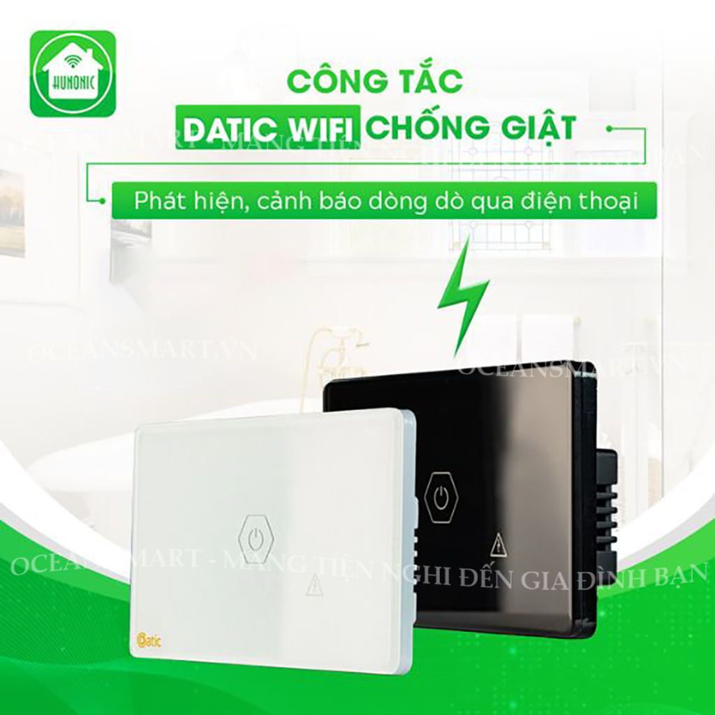 Công Tắc Thông Minh Wifi, Công Tắc Chống Giật Cho Bình Nóng Lạnh Hunonic Datic - DTSWU1