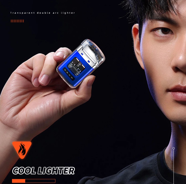 Hột Quẹt điện plasma - Vỏ Trong Suốt - Khởi Động Nút Nhấn, Kèm Sạc Type C + Quà tặng 1 lọc khói vi lọc kép