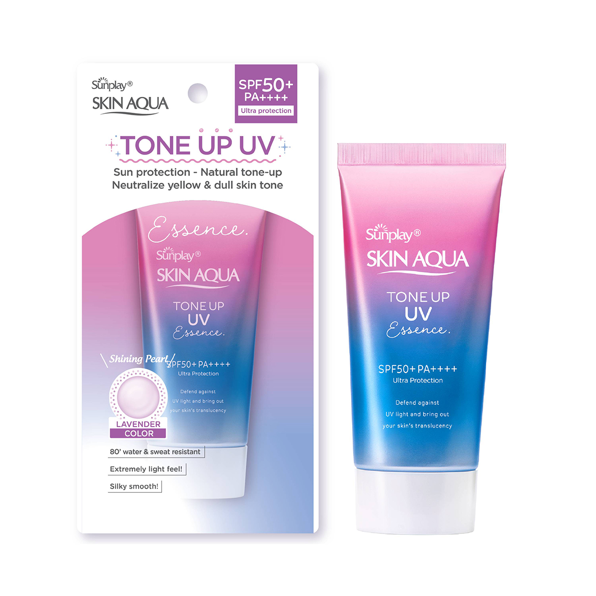 Tinh chất chống nắng nâng tông Skin Aqua Tone up Lavender cho da tối màu & da vàng Sunplay Skin Aqua Tone Up UV Essence Lavender SPF 50+ PA++++ 50g