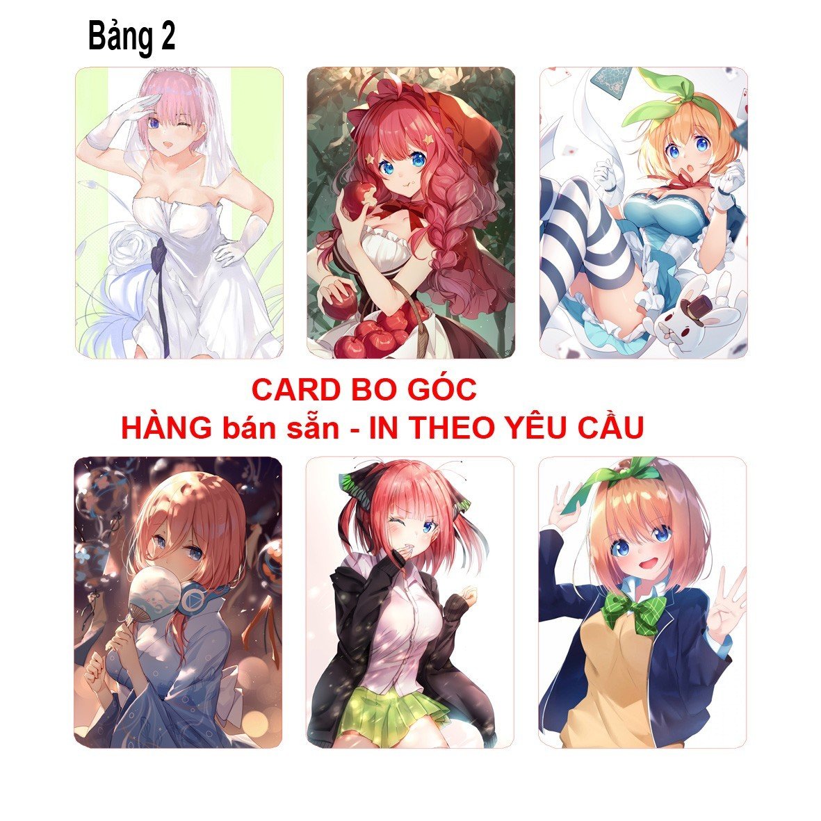 Card bo góc Gotoubun no Hanayome 6 ảnh khác nhau/ Thẻ card nhà có 5 nàng dâu Gotoubun no Hanayome