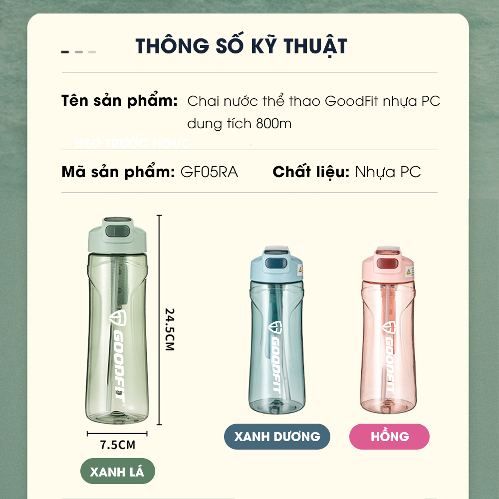 Bình nước thể thao GoodFit GF05RA dung tích 800ml, chất liệu nhựa PC an toàn, đã kiểm tra chất lượng