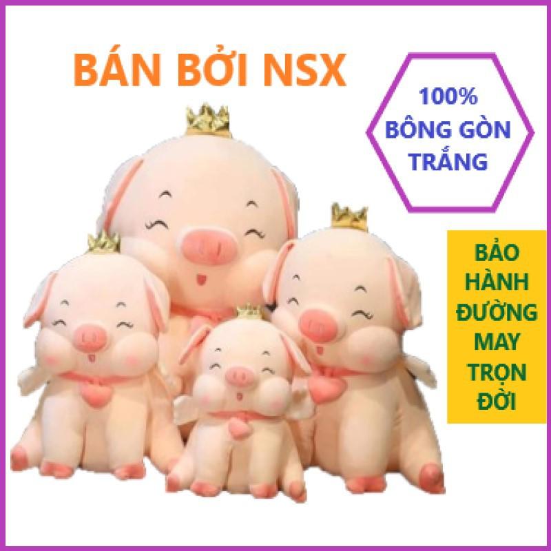 Gấu Bông Heo Vương Miện Đeo Chuông Tim Ngồi Lợn Bông Mềm Mịn 60cm