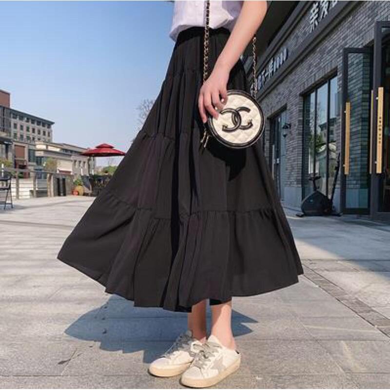 Chân váy voan xoè dáng dài phong cách ulzzang thời trang nữ có lót trong màu trắng đen -CV017