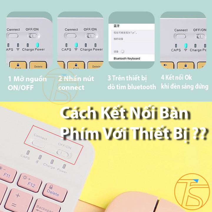 Combo chuột và bàn phím mini 10inch kết nối bluetooth cho laptop, máy tính, điện thoại