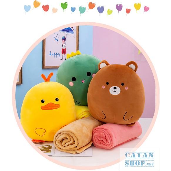 Gối mền tròn cute 3 trong 1 chất nỉ nhung cực mịn, hàng loại 1, bộ chăn gối văn phòng, gấu bông kèm mền GM80-Tron