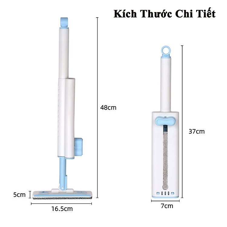Cây Lau Đa Năng Mini Cây Lau Nhà Tự Vắt, Đầu Xoay 180 Độ Lau Bàn Bếp, Phòng Tắm, Lau Kính, Cây Lau Bếp Kèm 2 Bông Lau - Giao Màu Ngẫu Nhiên