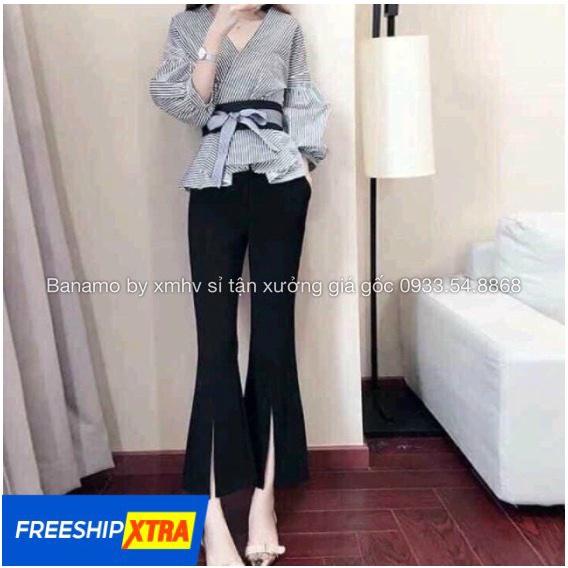 Quần vải ống loe xẻ trước cạp cao dáng xinh thời trang Banamo Fashion quần loe xẻ gấu 435