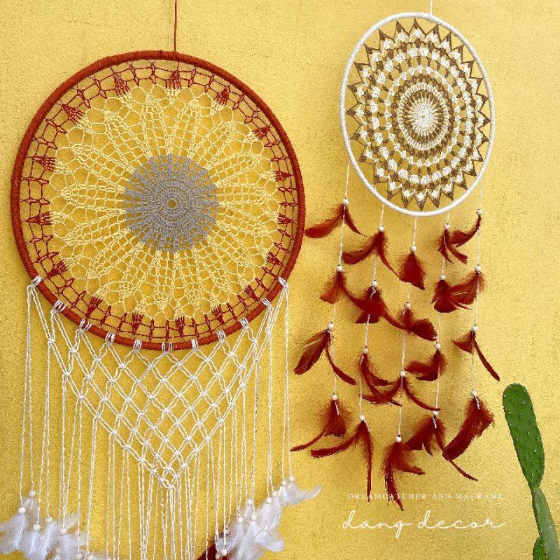 Set dreamcatcher 3 vòng sz lớn phụ kiện trang trí nhà cửa tông màu nâu gỗ Vintage