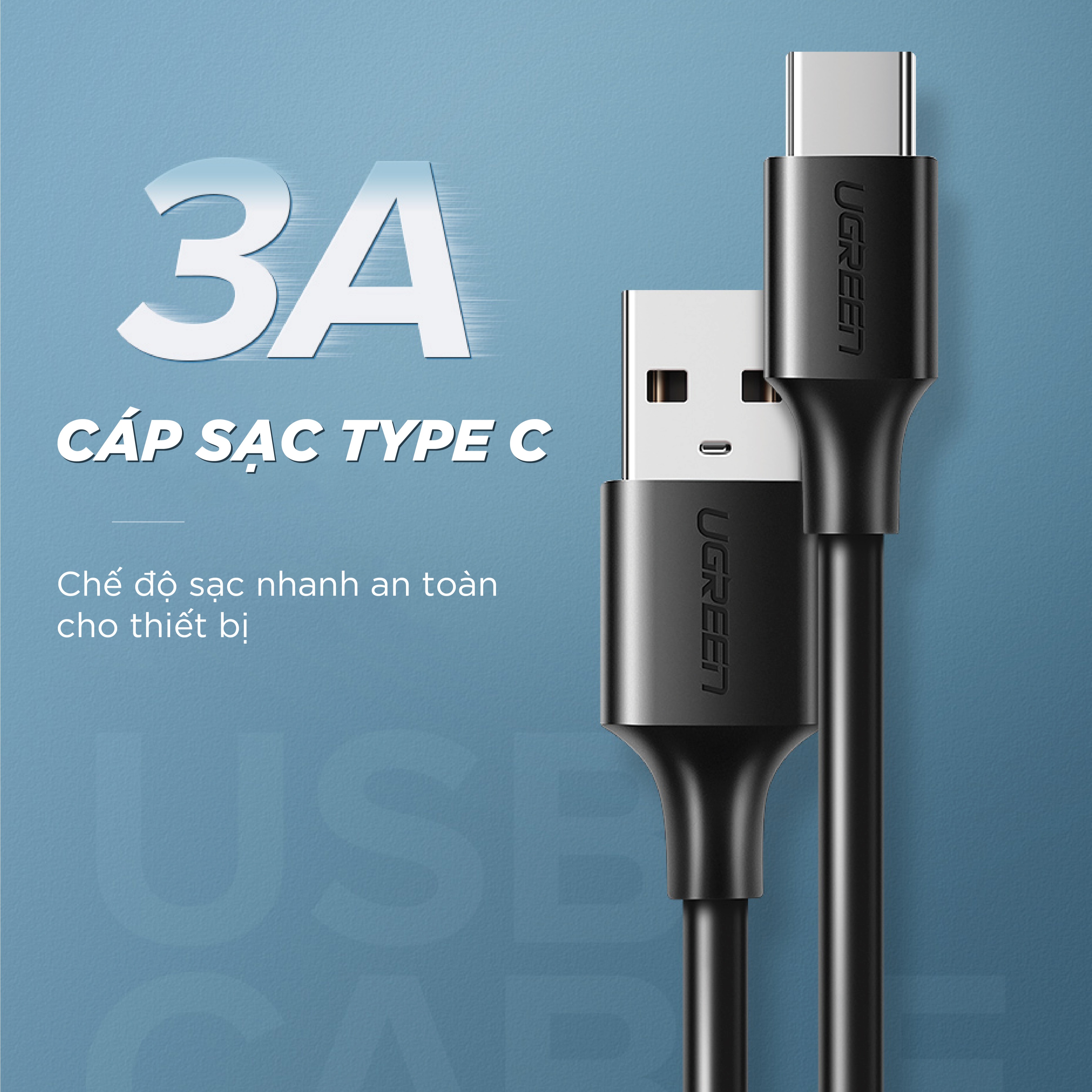 Cáp sạc nhanh USB Type C (1 đầu USB, 1 đầu USB Type-C) dòng tối đa 3A, độ dài từ 0.25-2m UGREEN US287 - Hàng chính hãng