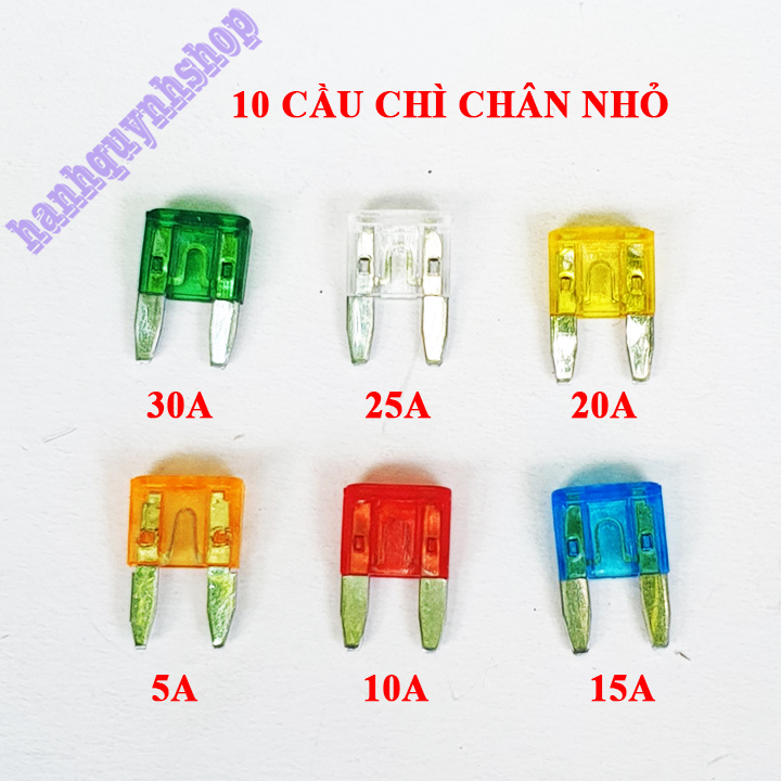 Combo 10 cầu chì ô tô chân nhỏ 5A 10A 15A 20A 25A 30A loại đẹp