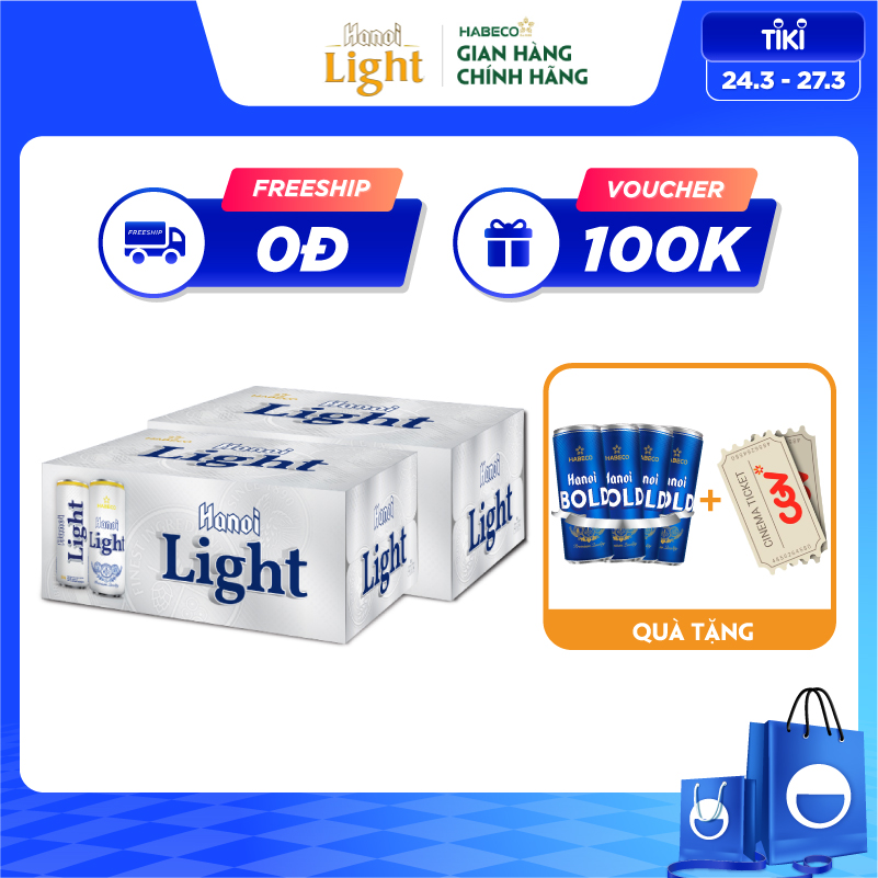 Combo 2 Thùng Bia Hanoi Light - Thùng 24 lon 330ml
