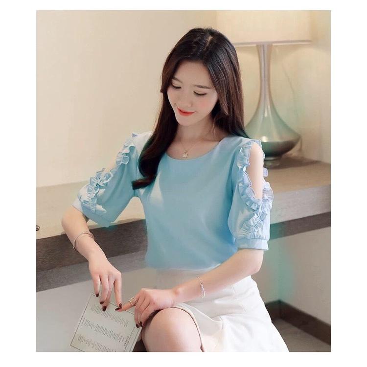 Áo Kiểu Công Sở Tay Bèo Khoét Vai Điệu Đà BY6381
