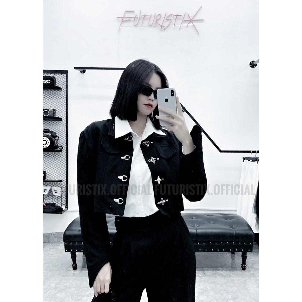 Áo Khoác Croptop Đen khóa cài cực chất FuturistiX AK189