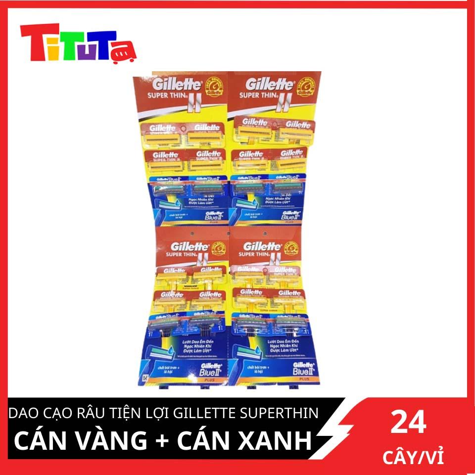 Dao cạo râu tiện lợi Gillette Superthin Cán vàng + cán xanh Vỉ 24 cây