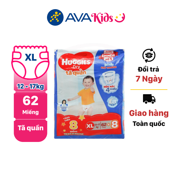 Tã quần Huggies Dry size XL 62 miếng (cho bé 12 - 17kg)