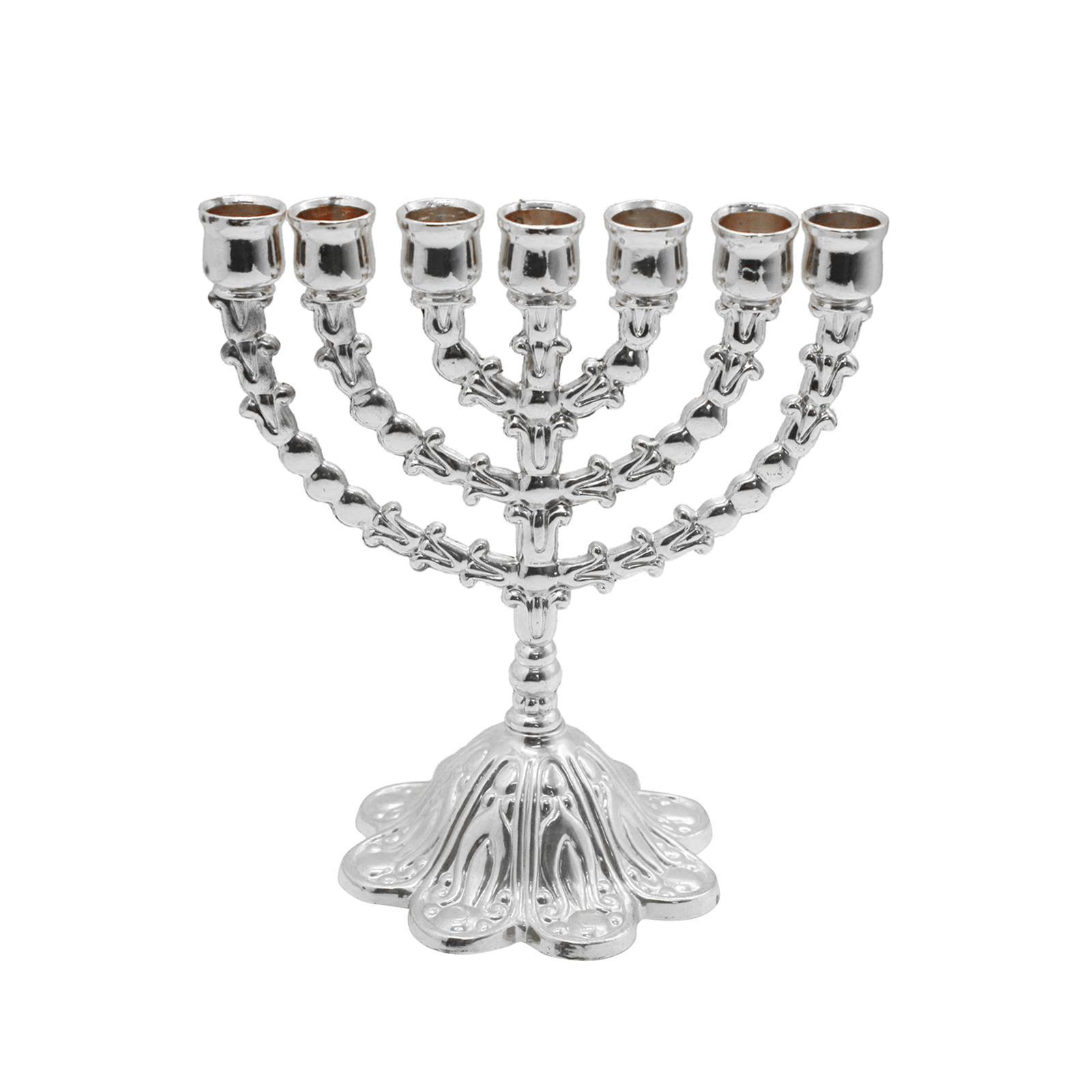 Hanukkah Menorah Metal Candle Holder Tealight Holder 7 Branches Candlestick for Candlelight Dinner Party Decorations Home Decor Height 17cm