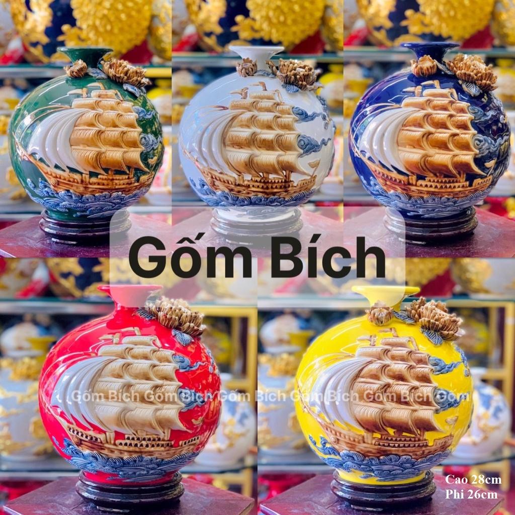 Bình Hút Lộc Thuận Buồm Xuôi Gió Men Màu Bình Phong Thủy Tài Lộc Gốm Sứ Bát Tràng - Gốm Bích
