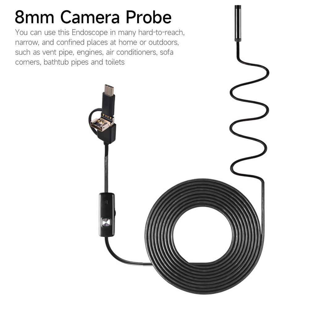 Dụng Cụ Nội Soi Điện Thoại Di Động 3 Trong 1 Type-C + Micro Usb + Usb Đèn Led 8Mm Máy Ảnh 1280 * 720 Độ Phân Giải Ip67 Chống Nước