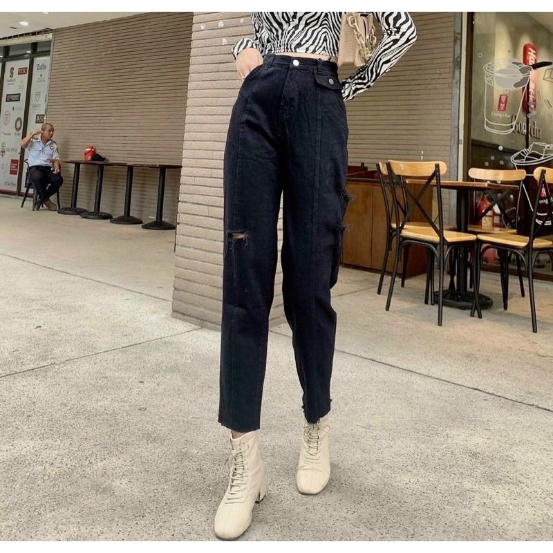 Quần baggy jean đen chạy gân NHA02, ảnh thật 100%
