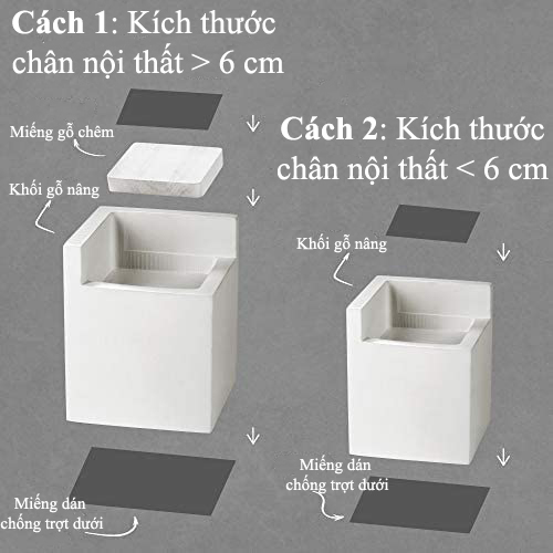 BỘ GỖ NÂNG CHÂN BÀN GHẾ TỦ GIƯỜNG NỘI THẤT - NÂNG CAO TỪ 6,7 cm ĐẾN 7,7 cm MÀU TRẮNG (BỘ 4 CÁI)