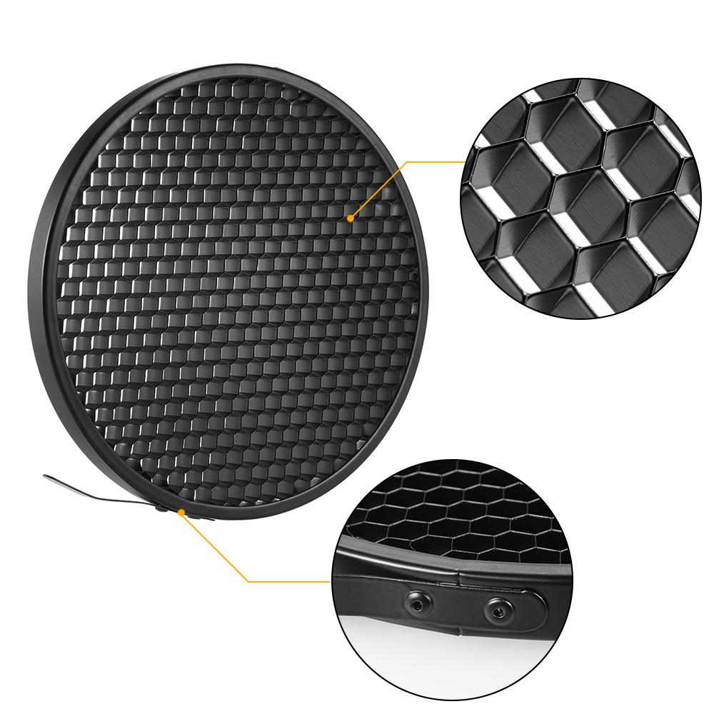 Bộ khuếch tán đèn phản xạ tiêu chuẩn 7 "Đĩa bóng với lưới tổ ong 20 ° 40 ° 60 ° cho đèn flash Bowens Mount Studio