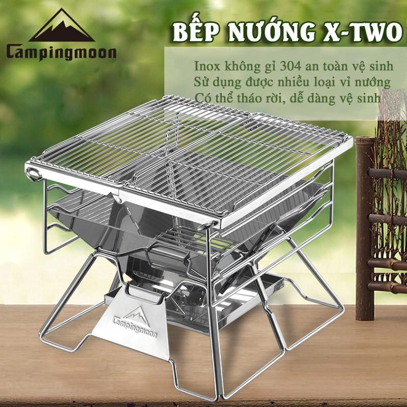 Bếp nướng than inox cao cấp Campingmoon X-Two - Bếp nướng dã ngoại xếp gọn- Family Travel