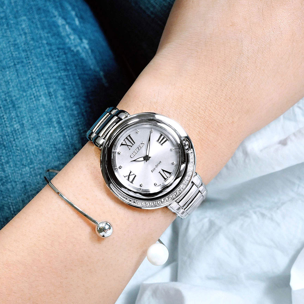 Đồng Hồ Nữ Citizen Đính Kim Cương Dây Thép Không Gỉ EX1120-53X - Mặt Hồng