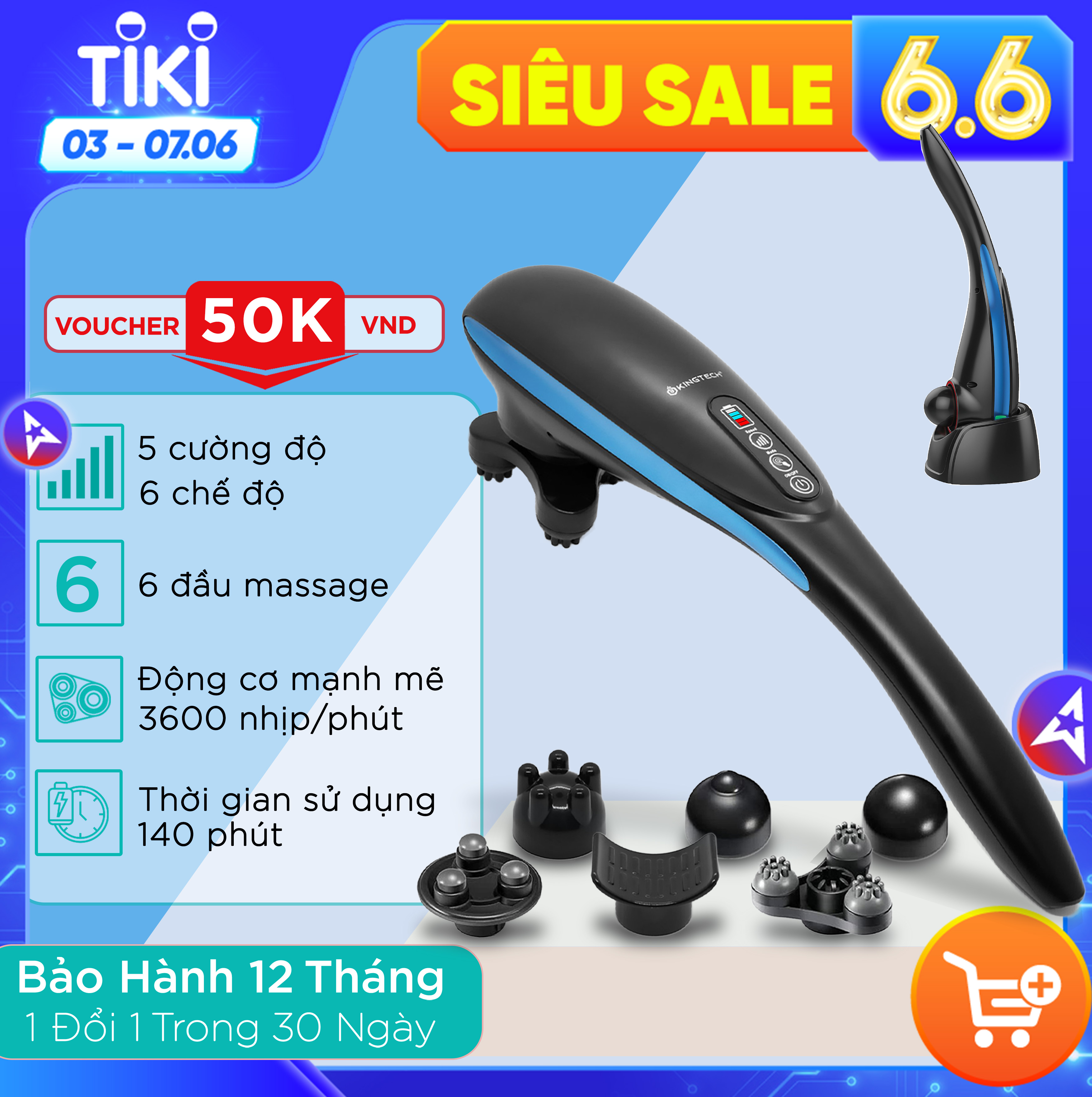 Máy Massage Cầm Tay Đa Năng Cao Cấp KINGTECH LUX-900 - Mát Xa Toàn Thân, Chuyên Sâu Cho Lưng, Cổ, Vai, Gáy Cánh Tay - Chính Hãng