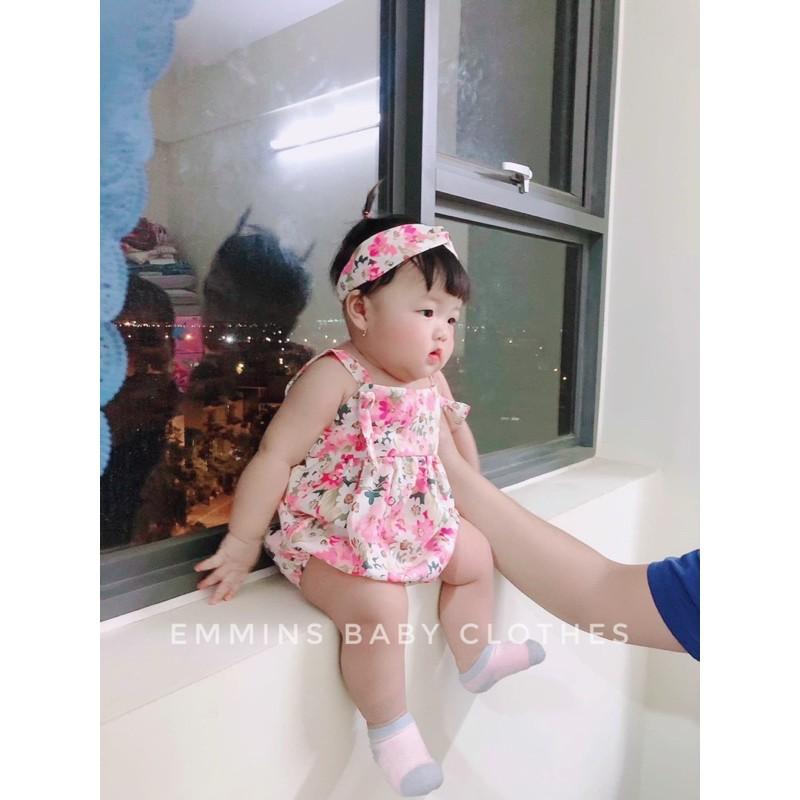 Áo liền quần, bodysuit, romper, chụp đầy tháng thôi nôi, Emmins Bodychip Hoa Xinh + Kèm Turban bé gái