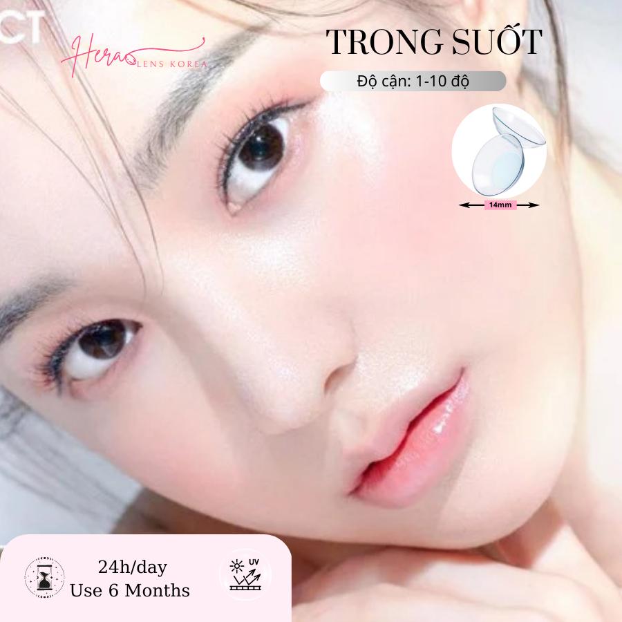 Lens Cận Trong Suốt 1 - 10 Độ Hera Lens Kính Áp Tròng Có Độ Hàn Quốc Dùng 6 Tháng Tặng Khay Lens