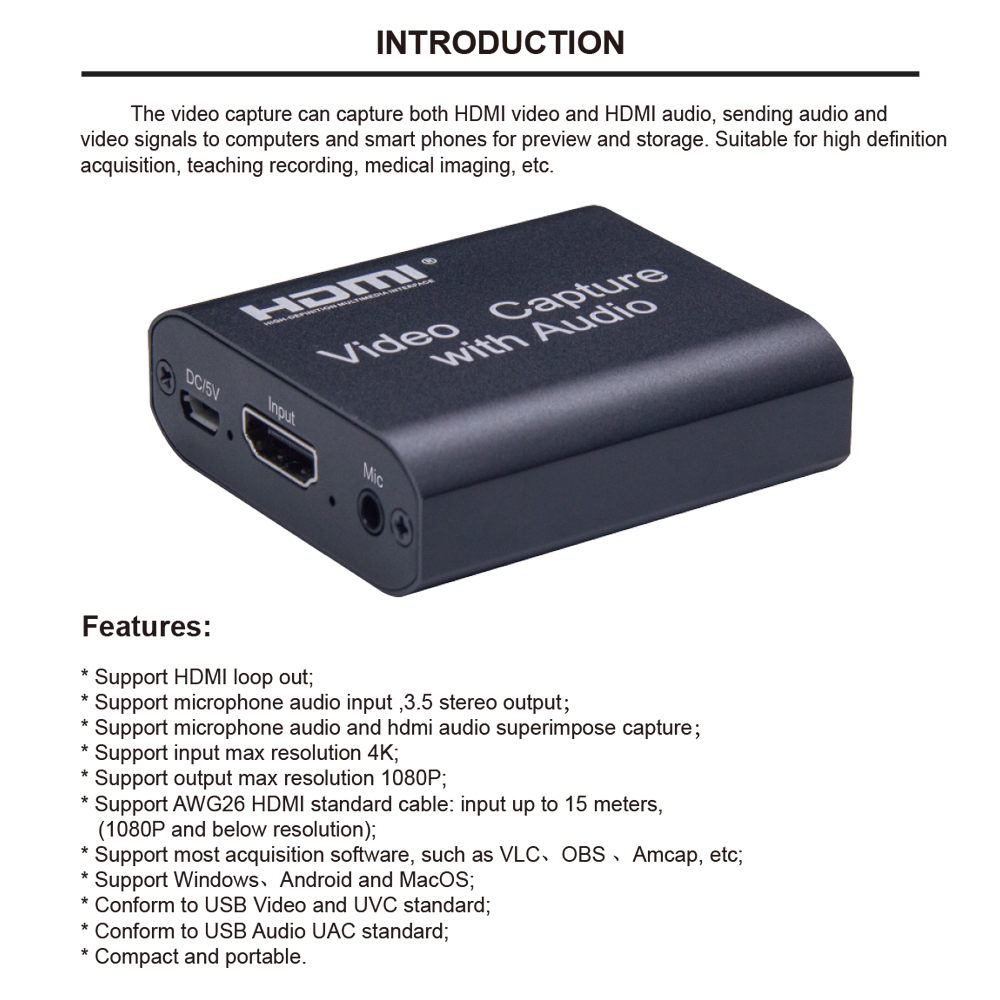 Thẻ Ghi Video Đa Phương Tiện Độ Nét Cao Với Vòng Lặp Âm Thanh Đầu Ra 1080p Độ Phân Giải Tối Đa