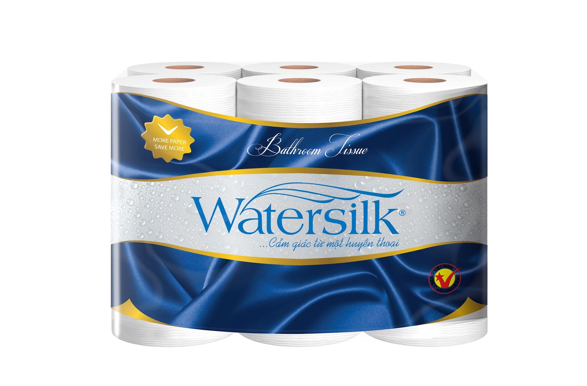 Giấy vệ sinh WATERSILK 19.5M, 12 cuộn Có Lõi, 2 Lớp - 100% Bột giấy nguyên sinh - Hàng chính hãng.