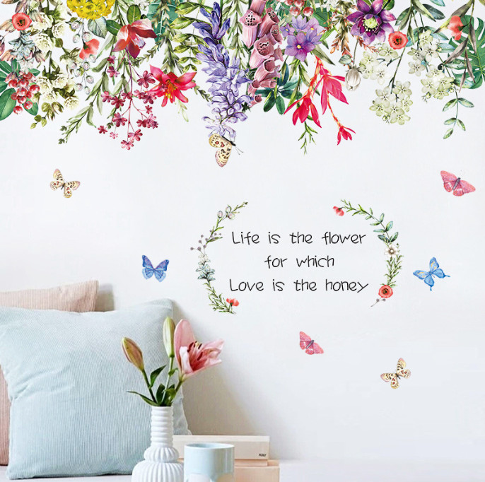 Decal trang trí tường - Chân tường hoa sắc màu
