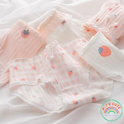 Set 5 quần lót cotton kháng khuẩn dâu tây dễ thương cute từ 26- 46 Kg Quần chip bé gái size nhỡ