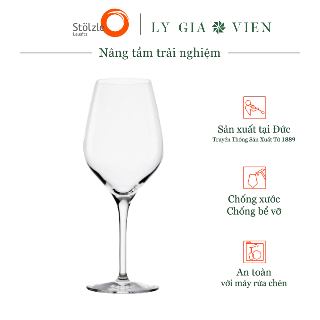 Ly Vang Trắng Cao Cấp - Pha lê nguyên khối tinh xảo - Lý tưởng để uống vang Pinot Grigio, Chardonnay, v.v - Stolzle Exquisit White Glass