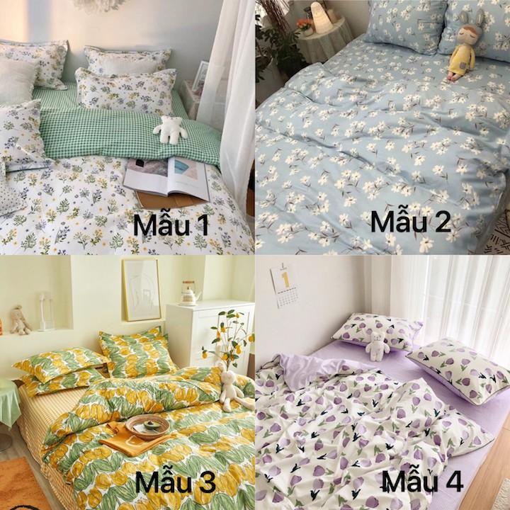 Bộ chăn ga cotton Hàn Quốc hoa nhí phong cách trang nhã, drap giường đẹp