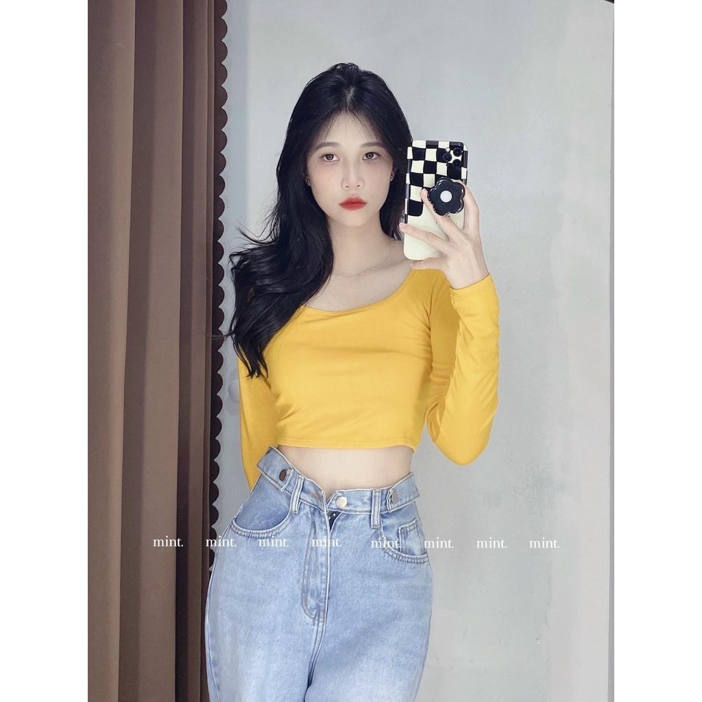 ÁO CROPTOP CỔ VUÔNG TAY DÀI CỰC TRẺ TRUNG NĂNG ĐỘNG