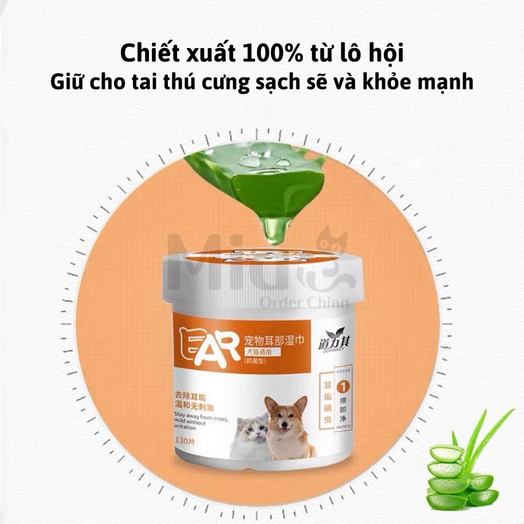 Khăn ướt DORRIKEY lau tai cho chó mèo từ cây Lô Hội - hộp 130 chiếc