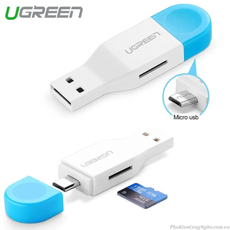 Ugreen UG3035830358TK Màu Trắng Đầu đọc thẻ nhớ USB 2.0 + MICRO USB sang TF hỗ trợ OTG - HÀNG CHÍNH HÃNG