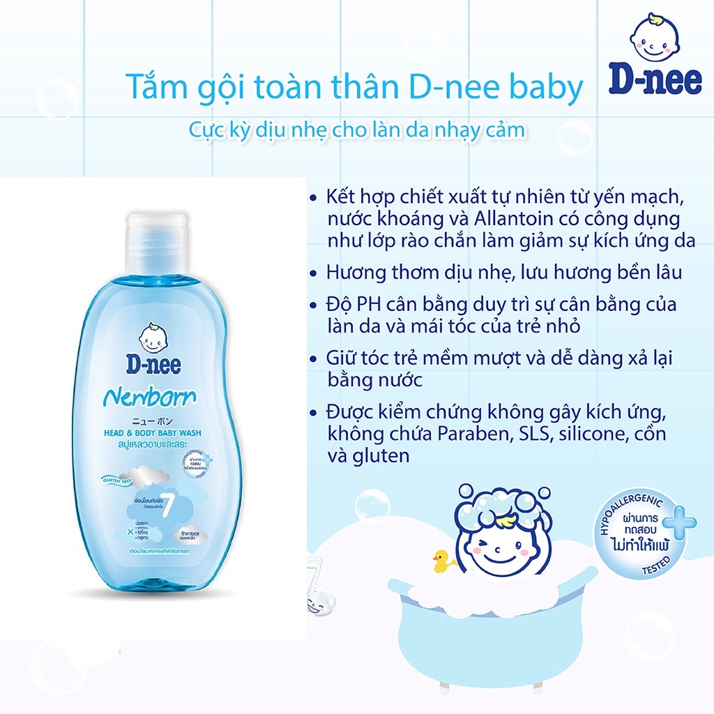 Dung Dịch Tắm Gội Toàn Thân Cho Bé Dưới 3 Tuổi D-nee - Chai 200ml Màu Xanh