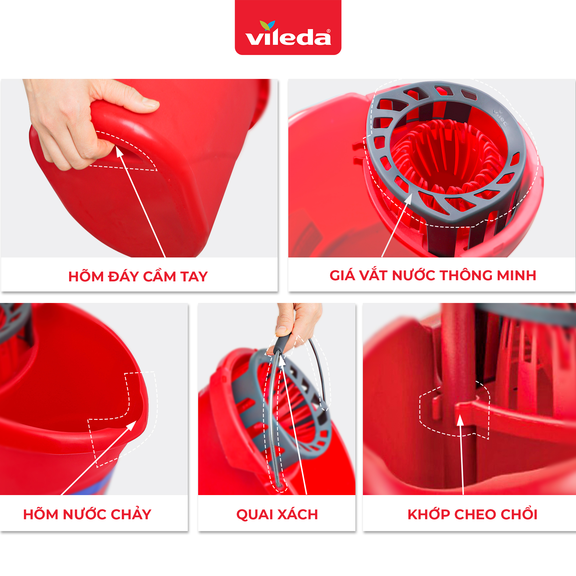 Xô giặt cây lau nhà VILEDA Supermocio gồm giá vắt nước thông minh, tuổi thọ 20000 lần, dung tích 10L