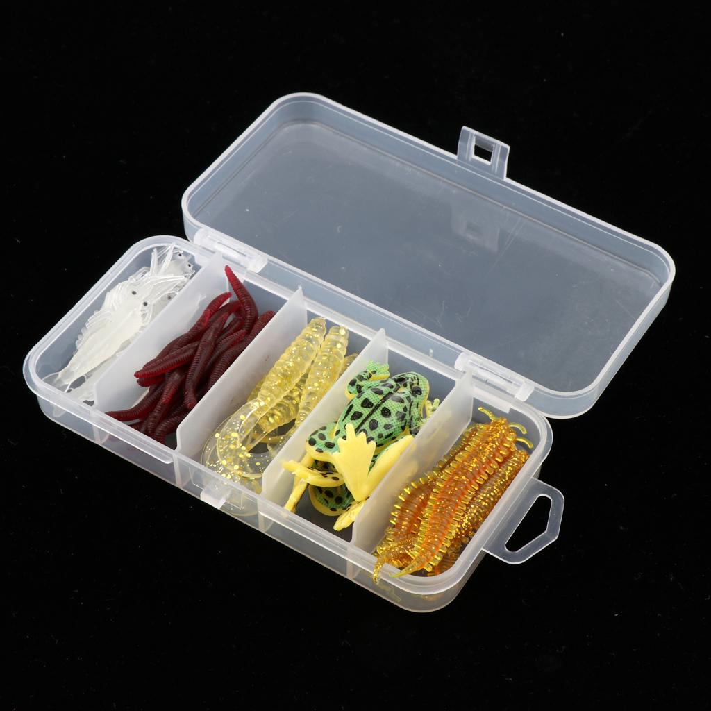 37pcs Soft Silicone Fishing Lures Bait Earthworms Worm Centipede Frog Shrimp