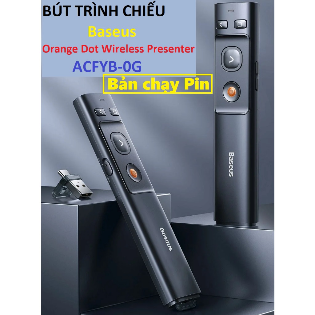 Bút trình chiếu sạc / chạy pin đầu kết nối 2 cổng C+U Baseus Orange Dot ACFYB-0G / WKCD000013 - Hàng chính hãng